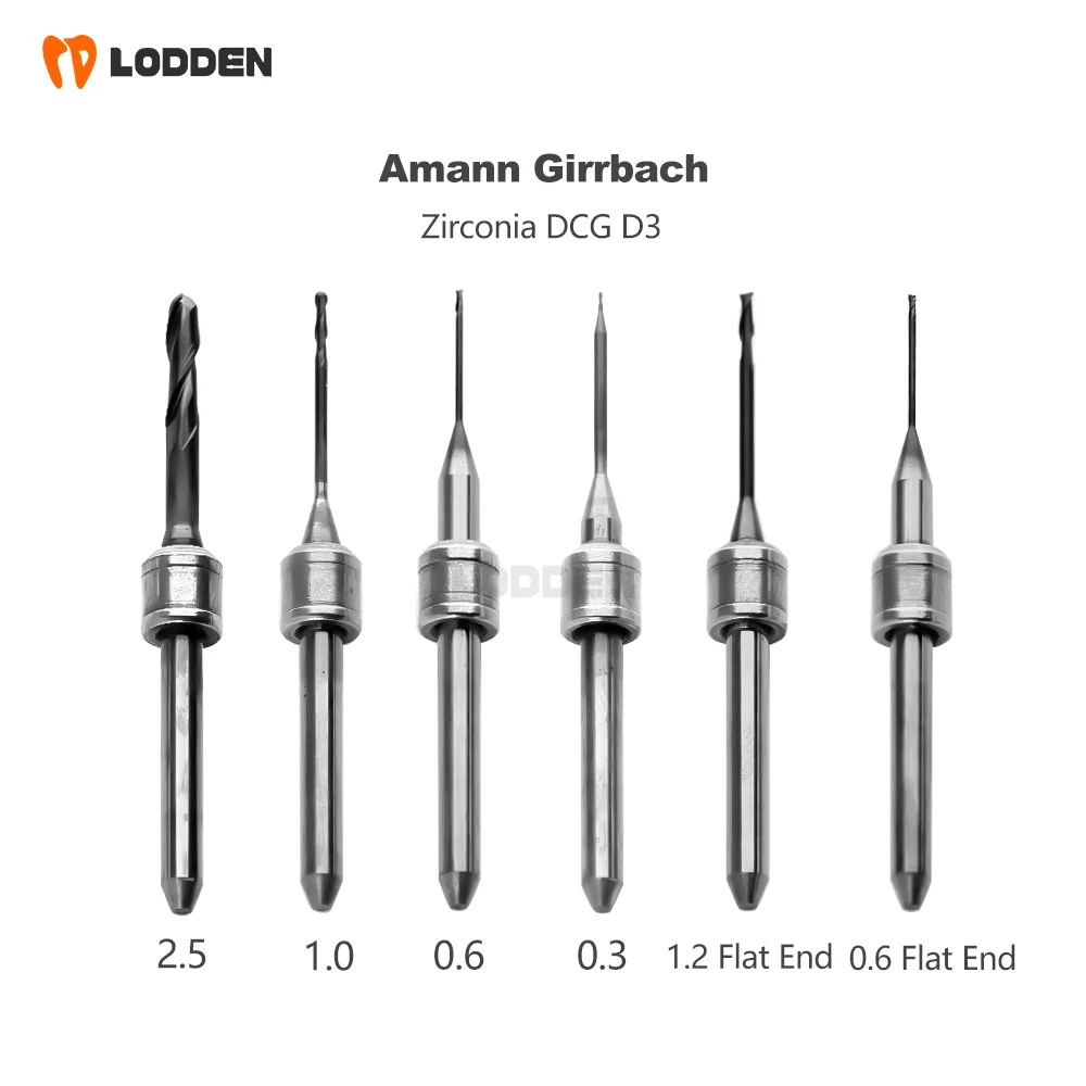 Amann Girrbach for Zirconia Dental Lab Milling Burs DC/DCG/DLC D3 Grinding Material Drills 2.5 1.0 0.6 0.3 1.2 Flat End Tools