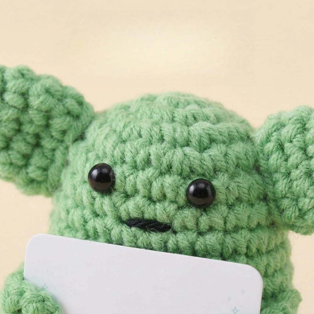 Green Soft Skin-friendly Hand Knitted Yarn Doll Cute Healing Figurine Tabletop Ornament Desk Decor Gift Collectible Woven Craft