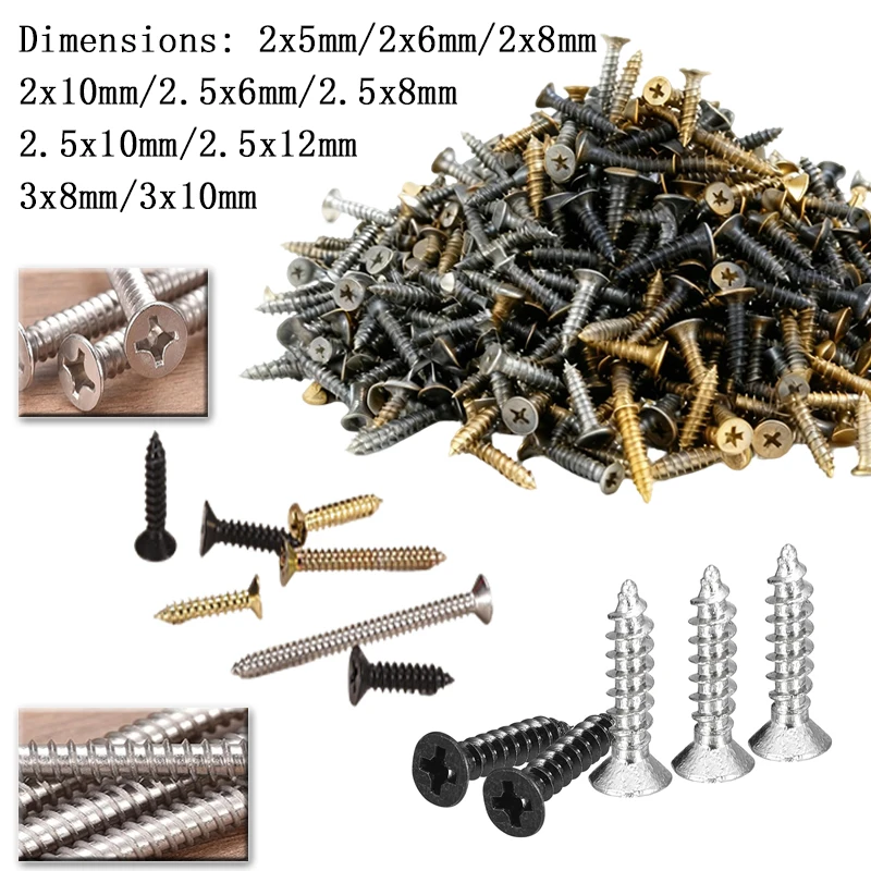 100pcs Small Micro Phillips Flat Countersunk Pan Head Self Tapping Wood Screw Machine Laptop Screws 2x5mm/2x6mm/2x8mm-3x10mm
