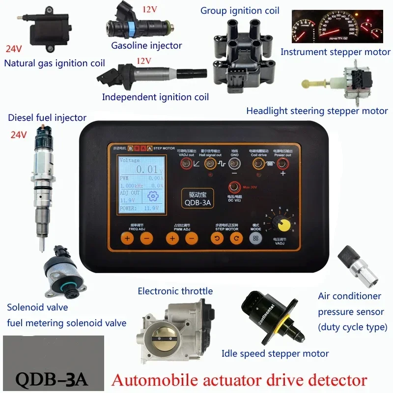 

QDB-3A Automobile Ignition Coil Tester Car Idle Stepping Motor Solenoid Valve Injector Actuator Fault Detector Driver Generator