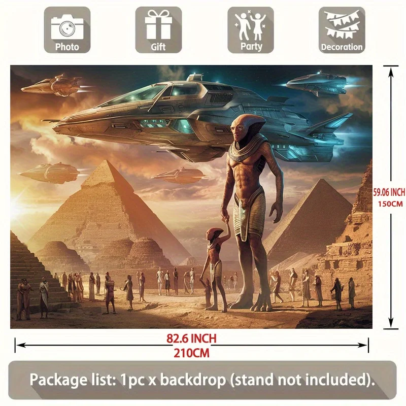 Futuristic Egyptian Pyramids Backdrop Curtain Photo Booth Background Tapestry Wall Decoration Polyester Fabric for Party Event H
