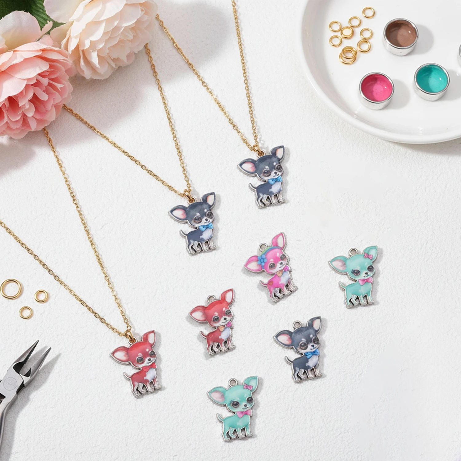 5/10pcs 25x22mm Cute Dog Enamel Charms Alloy For DIY Necklace Earring Bracelet Pendant Jewelry Making Accessories Supplies