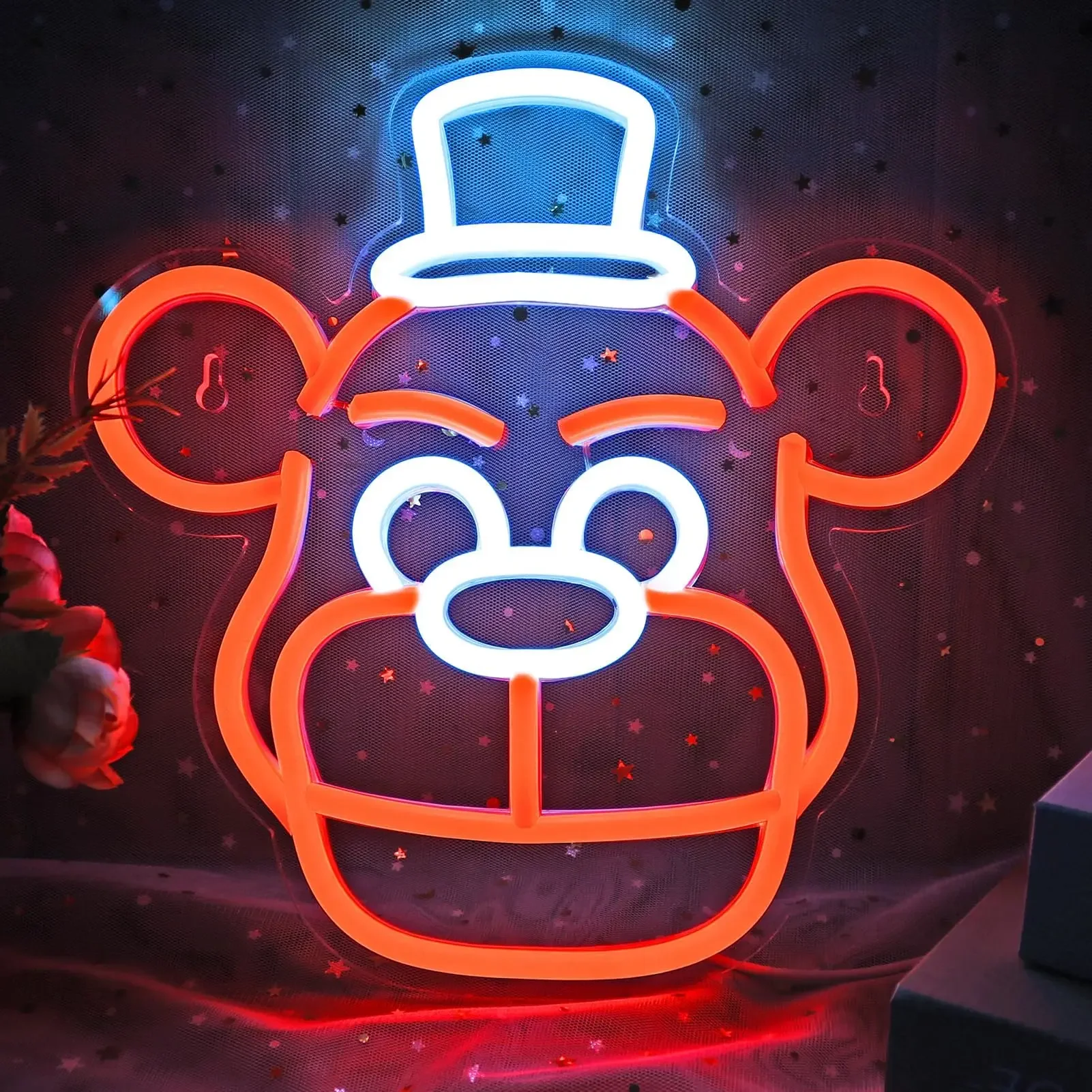 Anime Neon Light Cute Five Nights Bear Neon Sign for Wall Decor Bedroom, Children Birthday, Festival Decorations, USB Powered