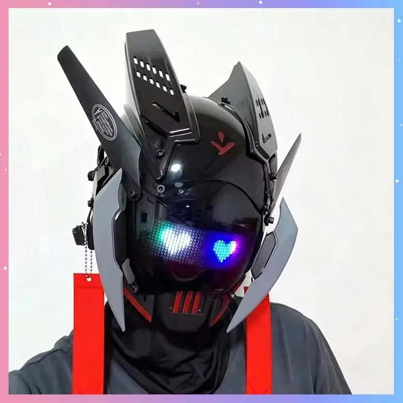 Cyber Punk Mask Halloween Cosplay Costumes Mechanical Warrior Mask With Four-Color Screen Party Bar Coser Photography Props