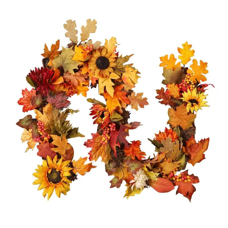 

Autumn Maple Leaves Garland Thanksgiving Maple Leaves Wreath Decorations Autumn Hunging Vines Rattan Decoration For Balcony