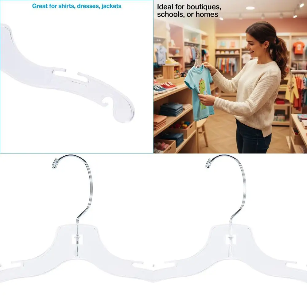 

Комплект из 100 прозрачных пластиковых детских вешалок с поворотными крючками