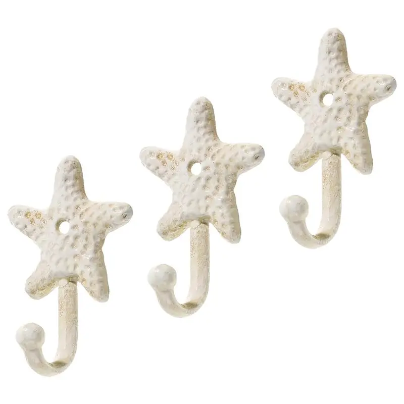 

AA73 Coastal Nautical Cast Iron Starfish Wall Hooks(3-Pack)- For Towels, Coat Hangers, And Home Decor