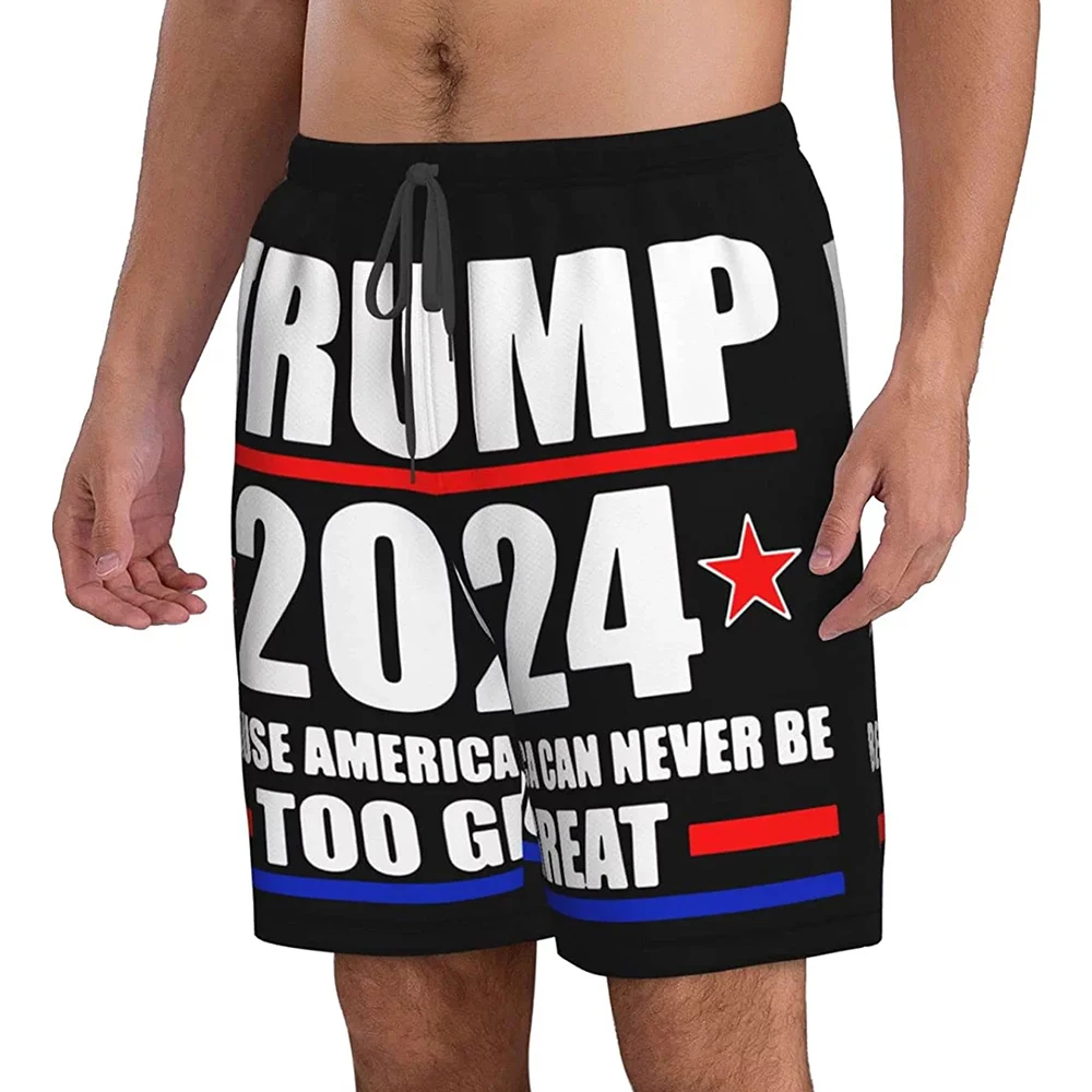 Men\'s Trump 2024 Shorts Pants Men Hawaiian Quick Dry Beach Shorts Swim Trunks Beachwear Bermuda Surf Swimsuit Cool Board Shorts