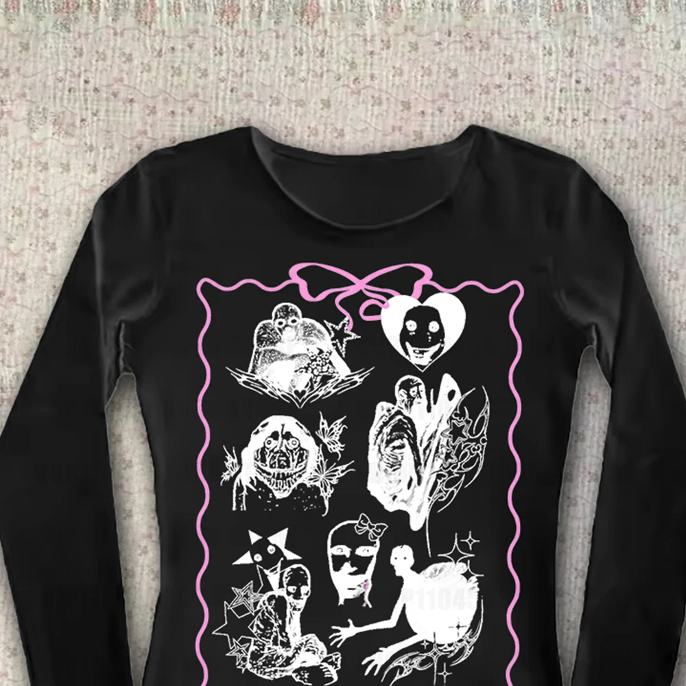 Y2k topo para mulher 2000s camisetas gráficas harajuku goth anime menina y2k kitty grunge roupas femininas emo gráfico camiseta