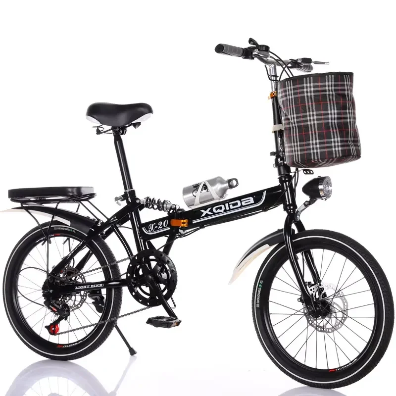 20 Folding Bicycle Carbon Steel Frame Spring Fork Shock Absorption Double Disc Brake Portable Adult Off-Road Bike