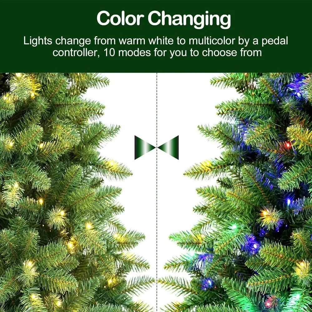 6.5ft Prelit Christmas Tree,Artificial Christmas Tree with 350 Color Changing LED Lights,1100 Tips,Metal Stand