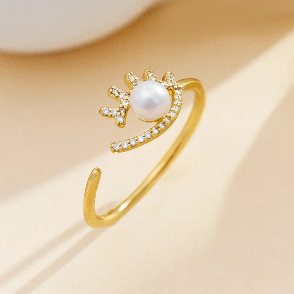 خاتم Seulement 925 من الفضة الإسترليني لؤلؤ المياه العذبة الطبيعية مع الزركون تصميم مفتوح قابل للتعديل مجوهرات الأزياء النسائية الأنيقة