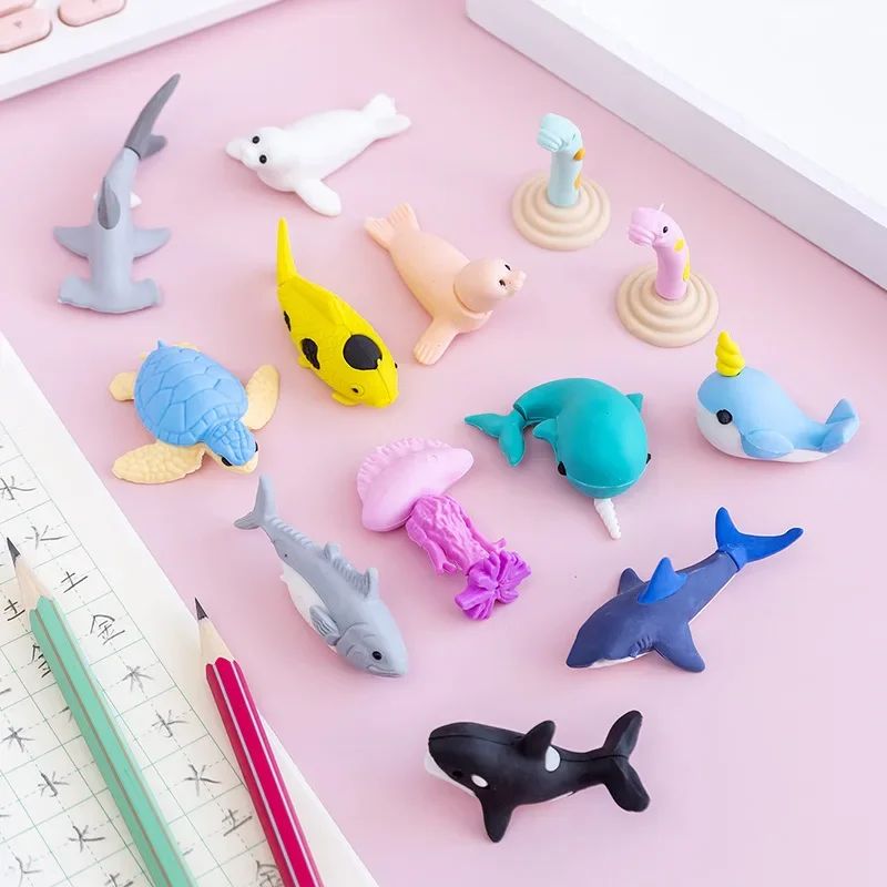 1 Pcs Sea Lion Shark  Animal Combination Eraser Set Student Gift