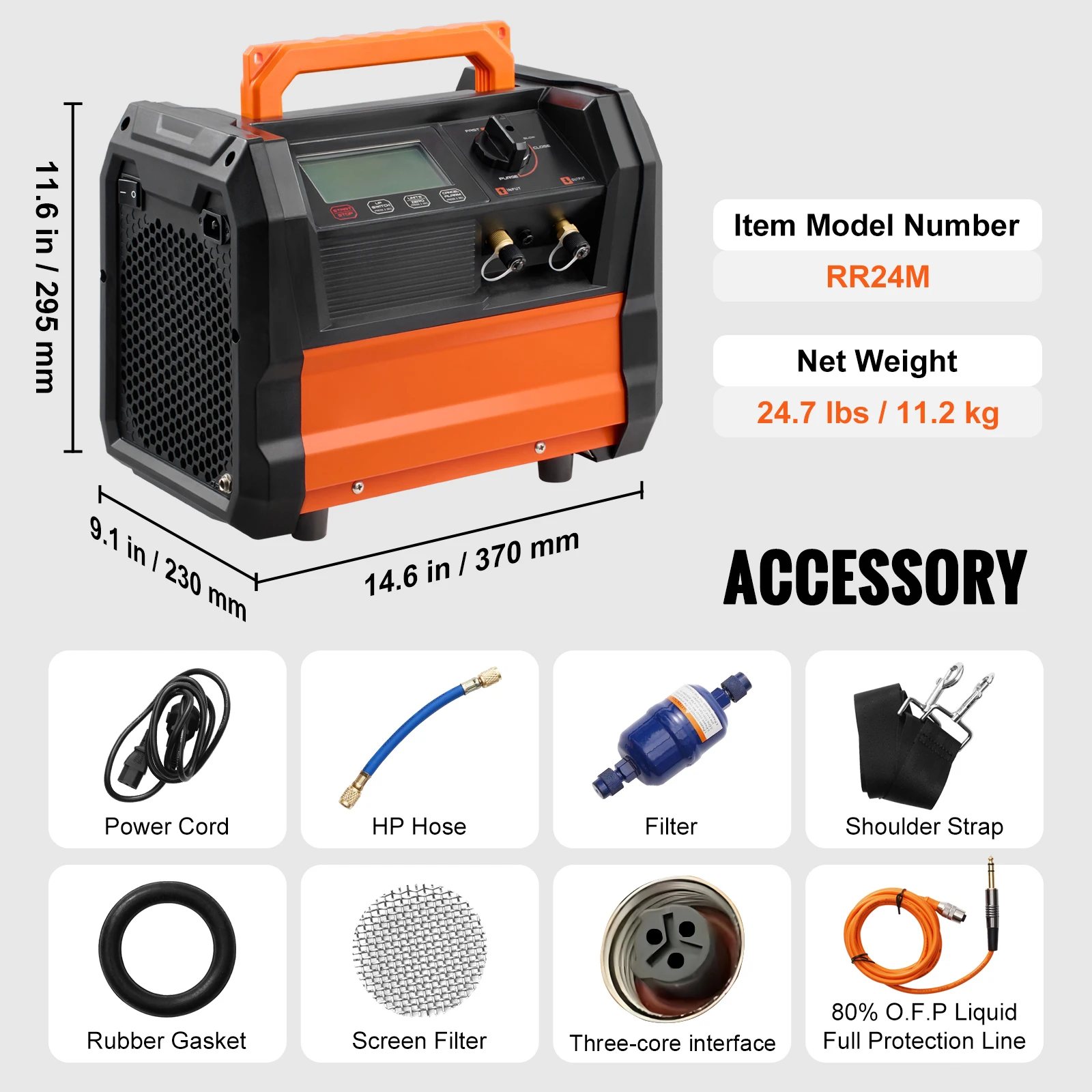 SucceBuy 1HP Koelmiddel-terugwinningsmachine Dubbele Cilinder Draagbare AC-terugwinningsmachine voor Auto/Airconditioning/Huishoudelijke HVAC