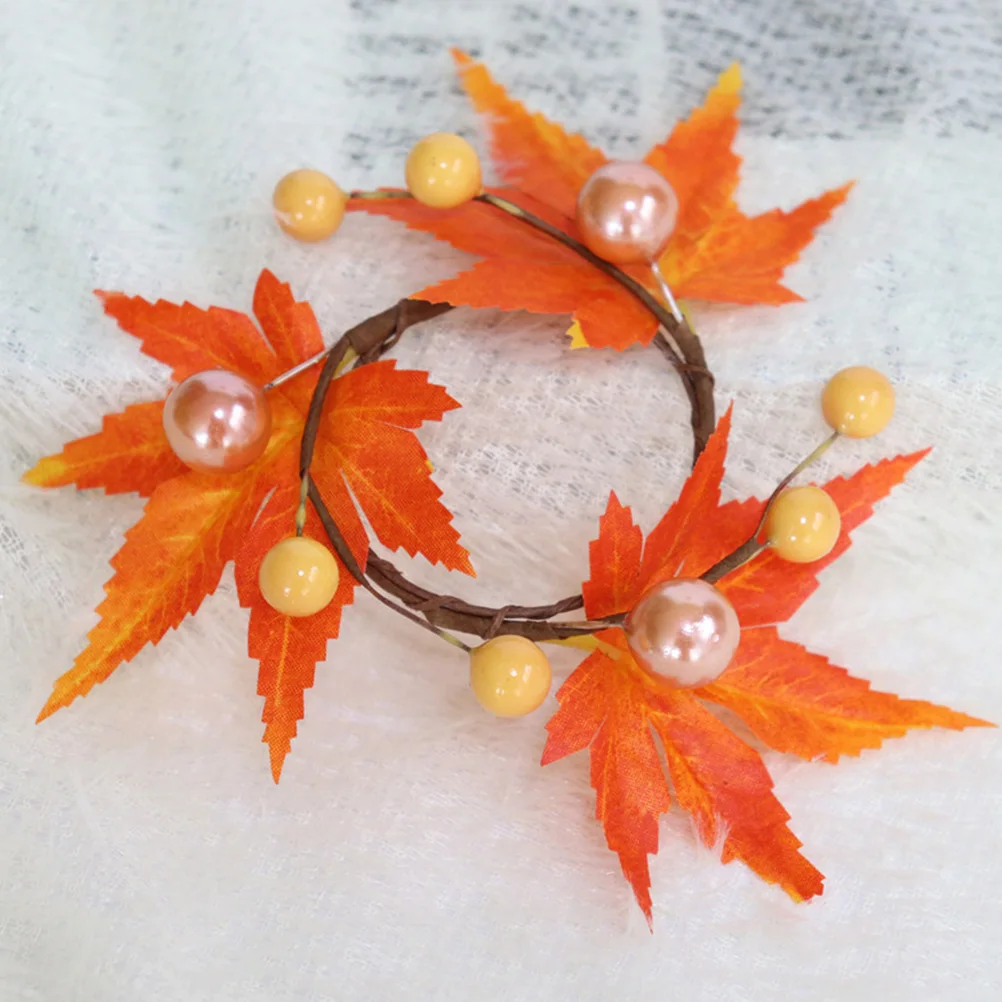 

4 Pcs Fall Decor Maple Leaf Napkin Rings Thanksgiving Day Artificial Orange Leaves Holders