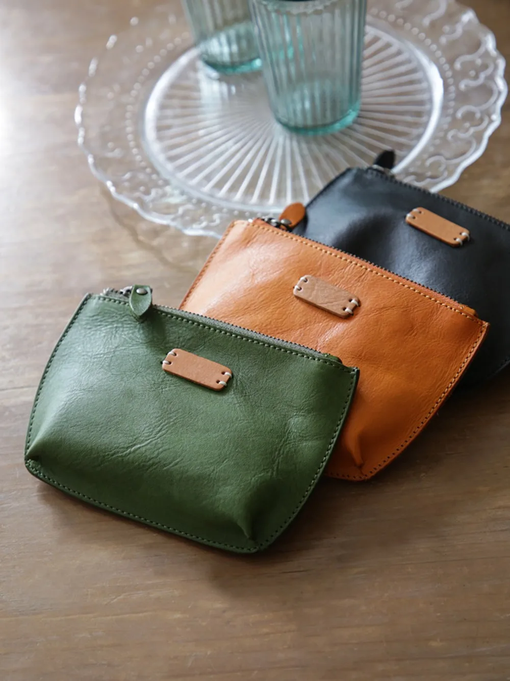 Genuine Leather Retro Cosmetic Bag, Top Layer Cowhide Cosmetics Storage Bag, Key, Passport & Card Holder, Clutch Bag