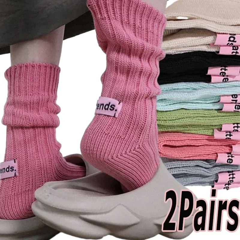 Simple Women Socks Korean Needle Thick Thread Knitted Middle Tube Cotton Soft Casual Soft Multi Color Fashion Breathable Sock