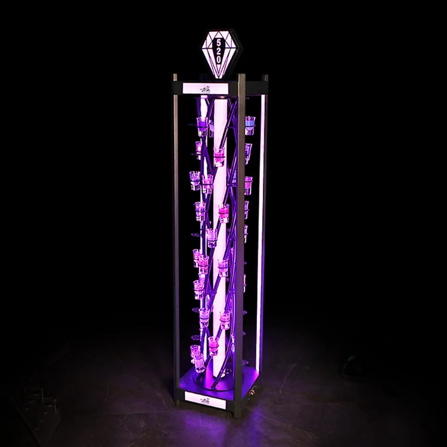 Custom 60 Hole Bar Party Rechargeable VIP Glass Serving Tray LED Shot Glass Wine Display Rack LED Cocktail Glass Display Holder
