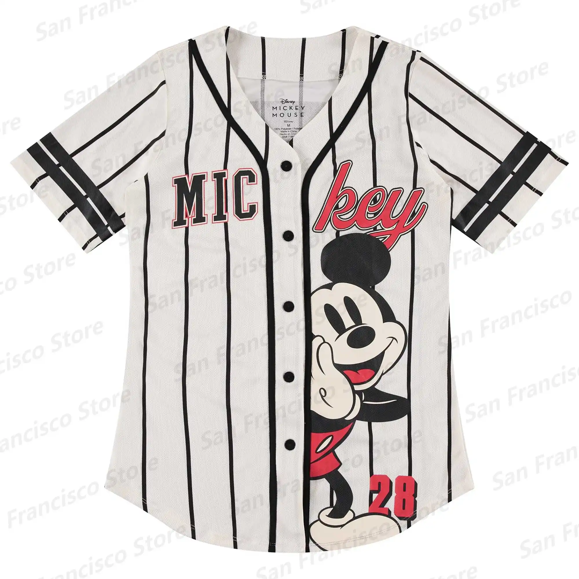 Summer New Disney Boys&Girls Mickey Mouse Cartoon Printed Fashion Shirt KID/Adult Button Casual Jersey Baseball Shirt Multicolor