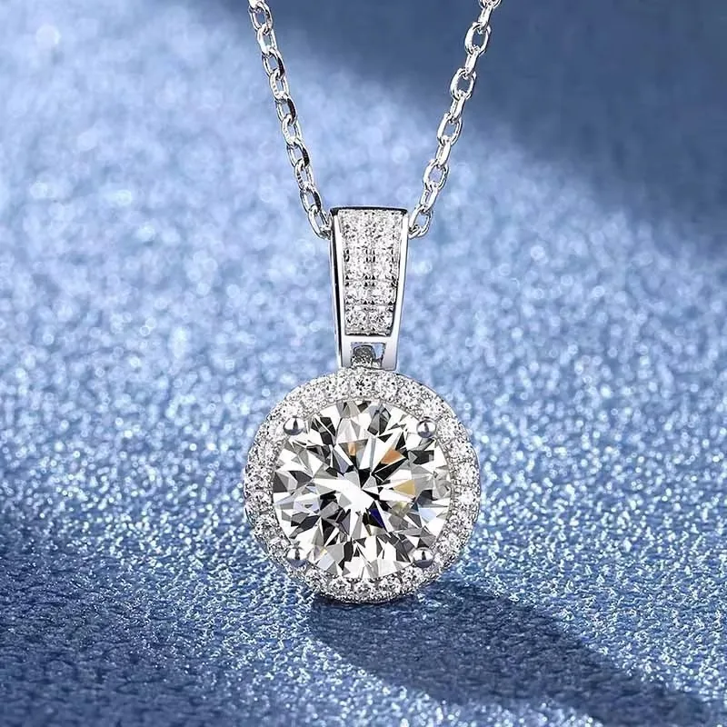 NeeTim 2Carat Moissanite Necklace For Women 100% Sterling S925 Silver With White Gold Plated Lab Diamond Jewelry Wedding Pendant