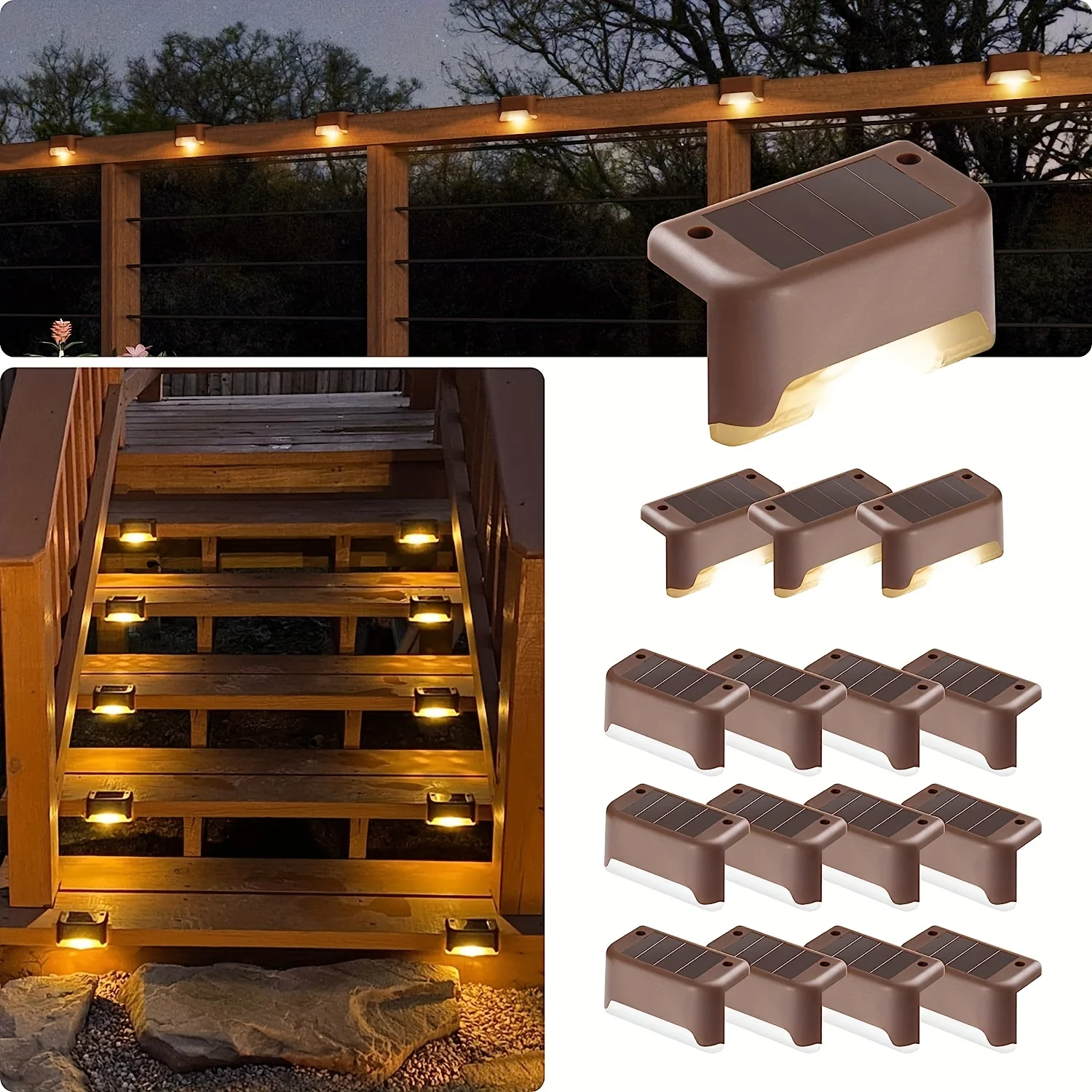 16 pack Waterproof Solar Garden Lights for Stairs, Decks, Aisles, and Walls - Decorative Rail Lights for Outdoor  Arrangements