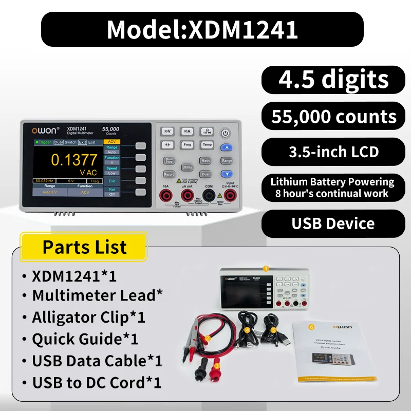 OWON XDM1041/XDM1241 Digitale bankmultimeter 4 1/2 cijfers True RMS Stroom Voltmeter Temperatuur 3,5 "LCD