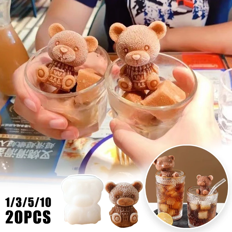 Bärenförmige 3D-Eiswürfelform aus Silikon für Schokolade, Kuchen, Creme, DIY-Backwerkzeug für Cocktail, Whiskey, Dessert, Dekor, wiederverwendbares Kit