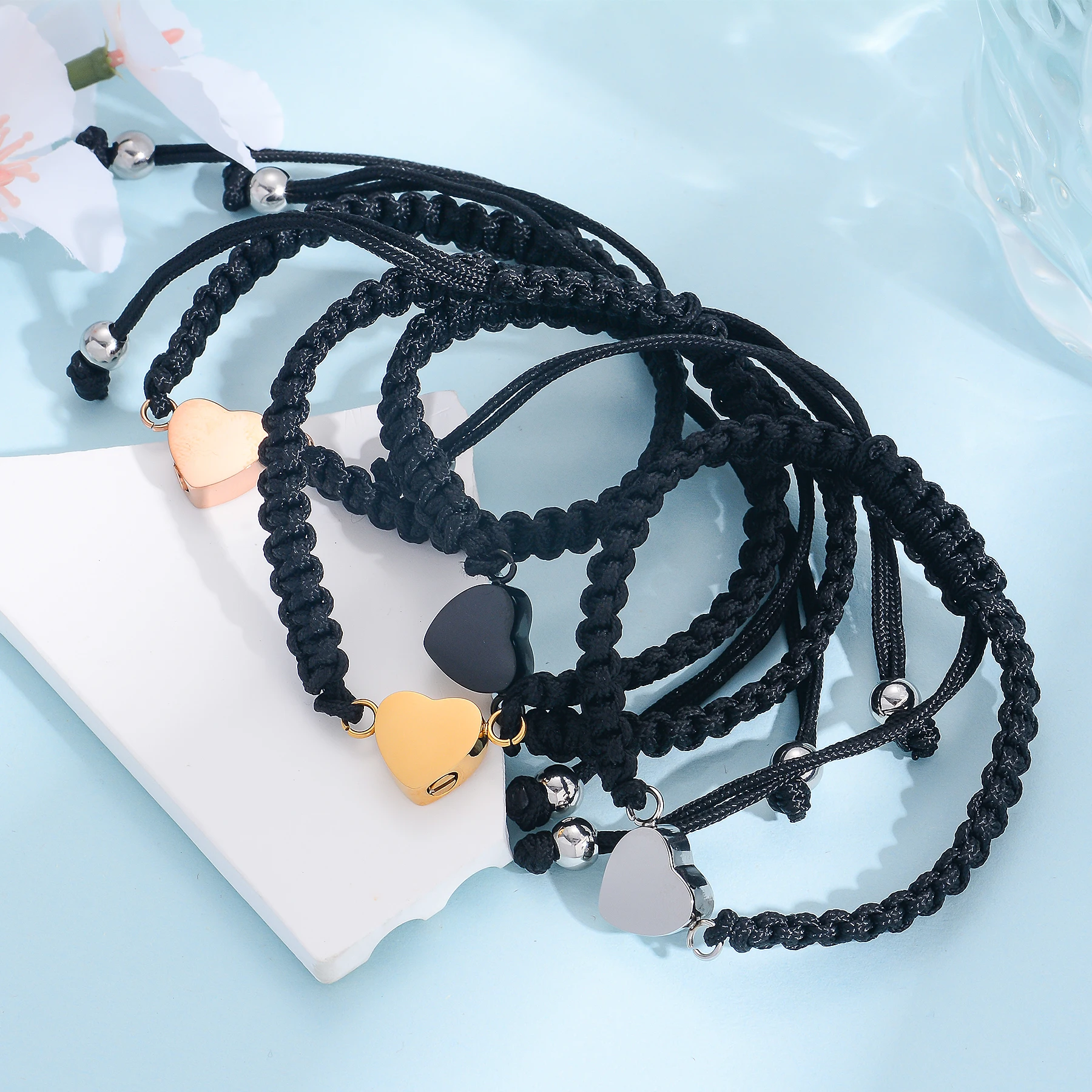 Herzförmiges Urnen-Armband für Asche, Edelstahl-Andenkenhalter, Asche-Armband mit geflochtenem Seil für Frauen – Detail 7