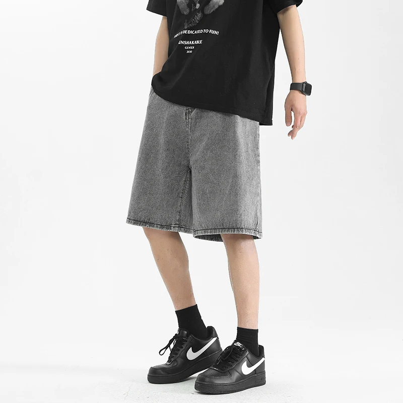Denim shorts men's 2025 summer new slim fit fashion brand large shorts American high street retro loose washed vintage denim sho