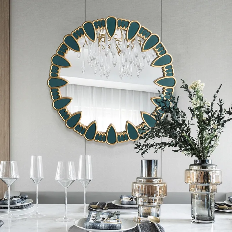 

Декоративное настенное зеркало для столовой, в стиле легкой роскоши, китайское настенное зеркало для макияжа, для гостиной, ванной комнаты.