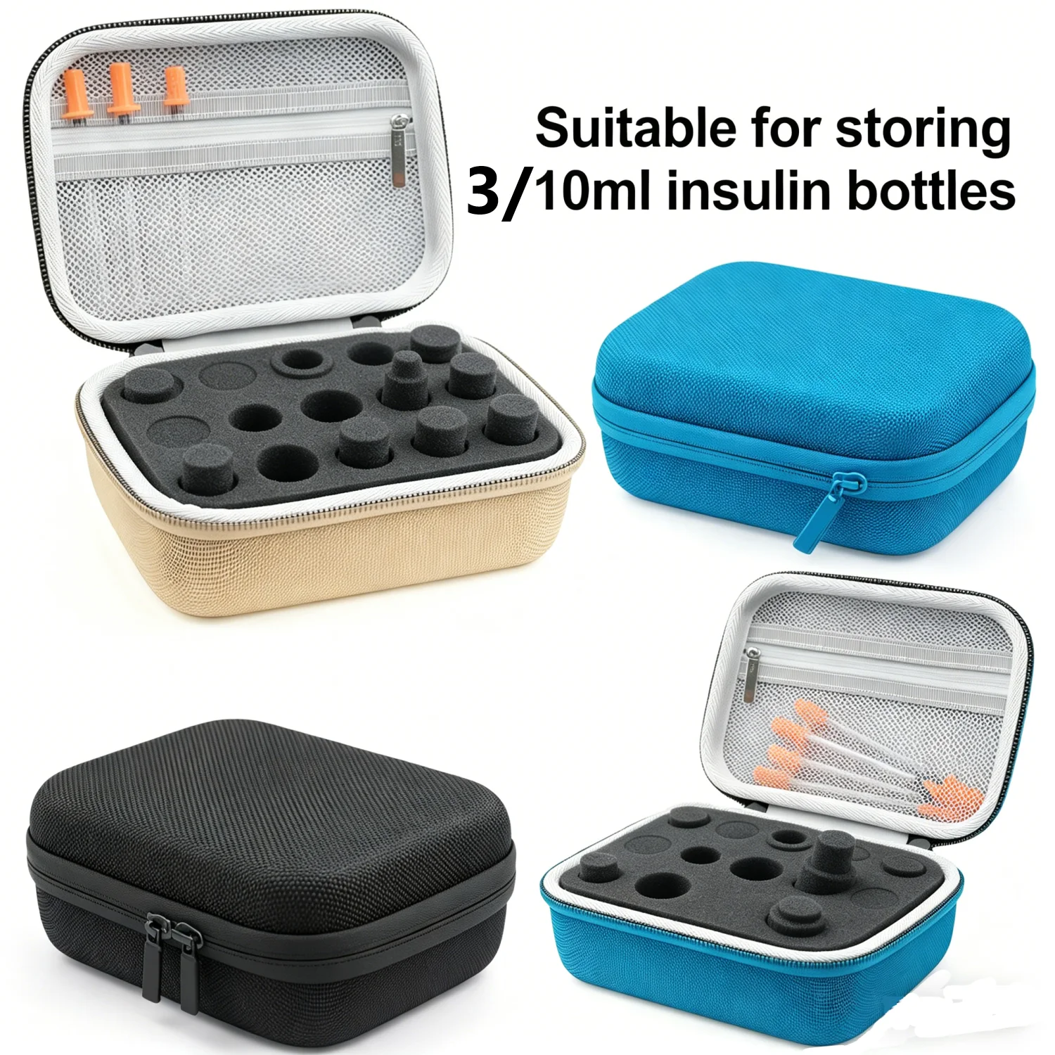 Étui portable pour flacons d'insuline et peptides, 15 emplacements pour flacons standard de 3/10 ml, option colorée, protection en mousse, vente de l'étui seul