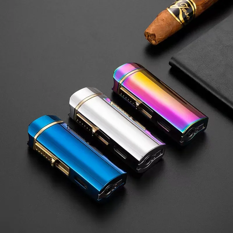 New Luxury Cigar Lighter Torch Metal Straight Jet Butane Lighter Smoking Accessories Cool Cigar Punch Men\'s Gifts