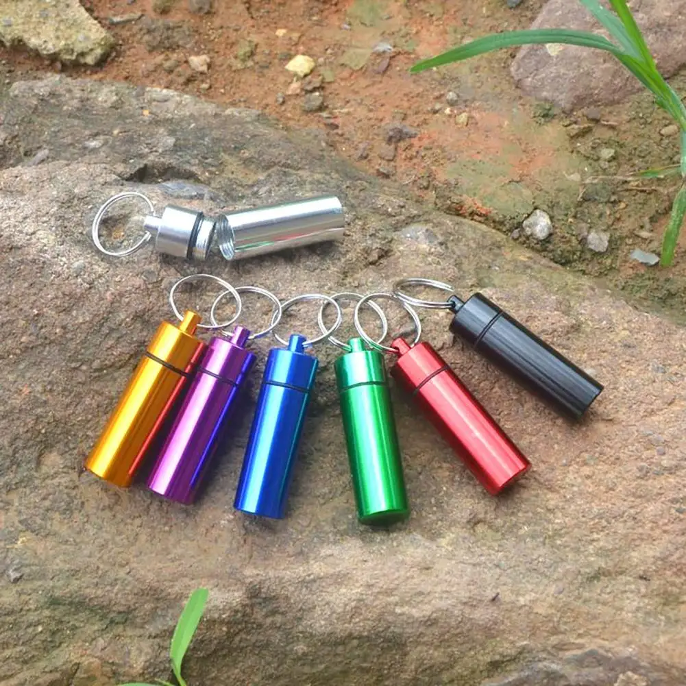 Sealed Jar Keychain Screw Lid Pill Container Aluminum Alloy Waterproof Pill Box Mini Tablet Pill Storage Bottle Key Ring