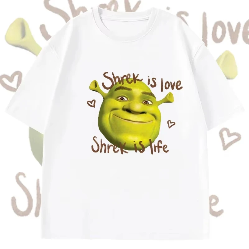 

Летняя футболка с принтом Shrek Is Love, женская повседневная спортивная свободная милая забавная футболка с круглым вырезом, топ с короткими рукавами, одежда, футболка