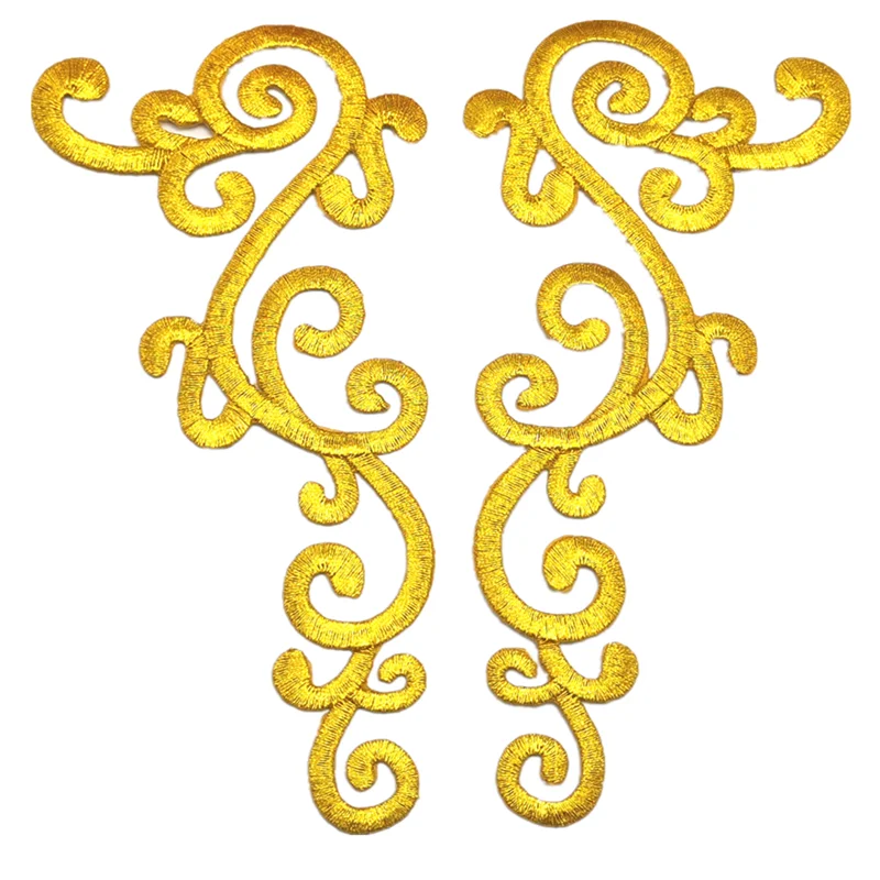 Gold Embroidery Patches Iron On Appliqued Mirror Pairs Diy Garment Costumes Trims 16cm*7cm