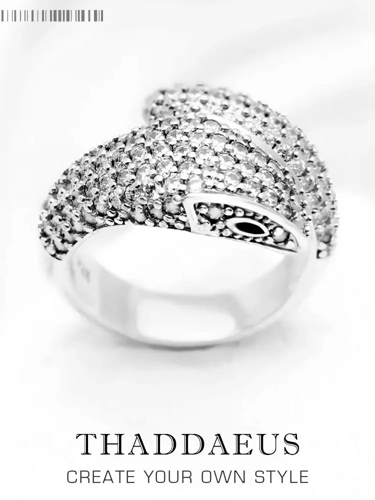 Wąż Pave białe pierścienie styl europejski Glam moda dobra biżuteria dla kobiet wiosna prezent w 925 Sterling Silver — zdjęcie 2