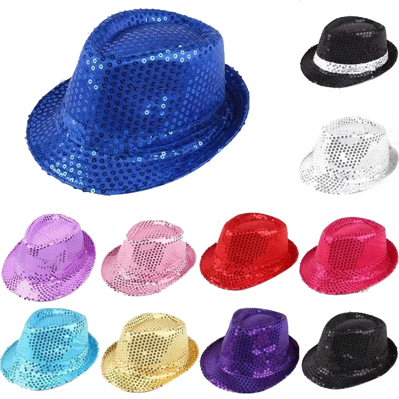 1 PC Jazz Hat Glitter Sequin Cosplay Prop Performance Costume Hip Hop Singer Women Men Glitter Beaded Hat Dance Performance