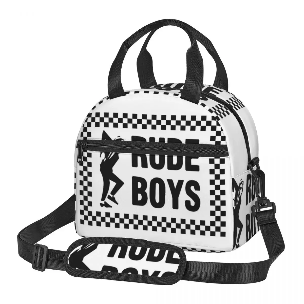 

Ska Checkerboard Rude Boys Lunch Bag With Adjustable Shoulder Strap 2 Tone Music Rock Food Bag Large Thermal Cooler Lunch Box