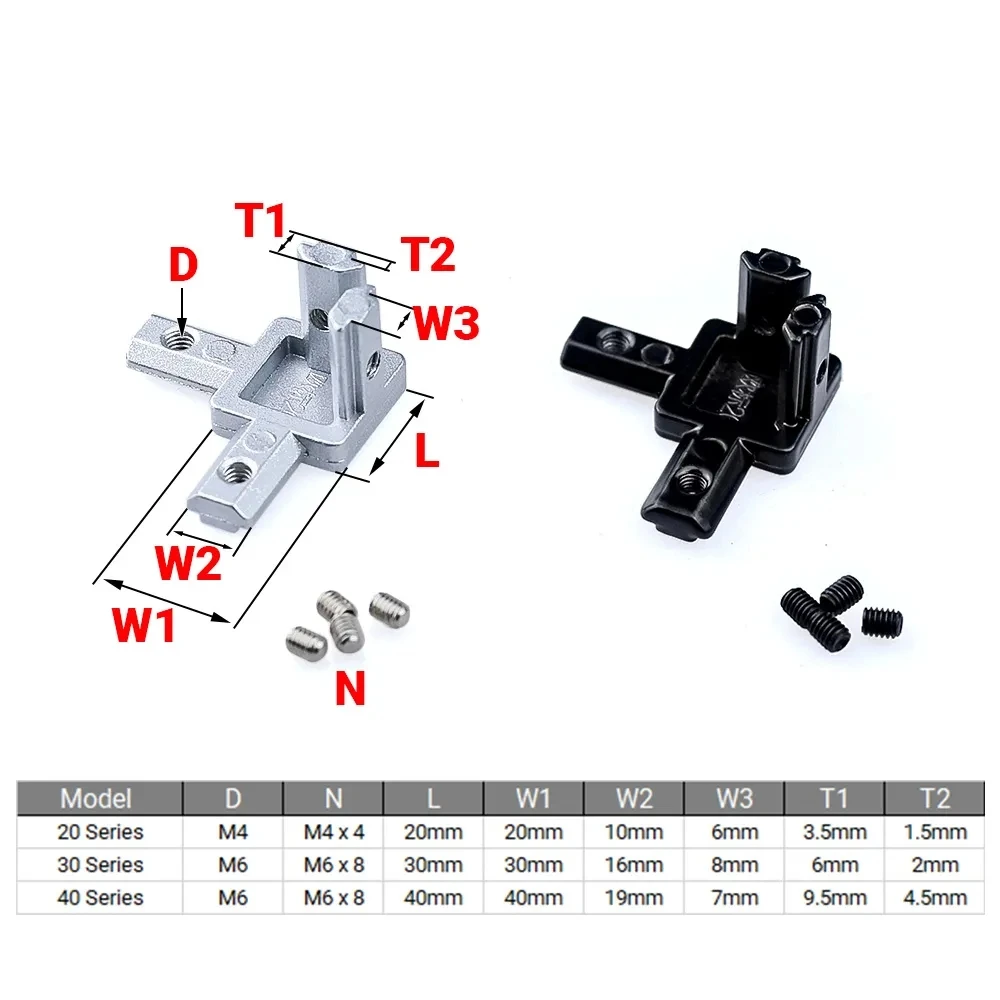 5/10Pcs 3 Way End Angle Bracket Connectors Three Way Hidden Corner with Set Screws for 2020 3030 4040 Aluminum Extrusion Profile