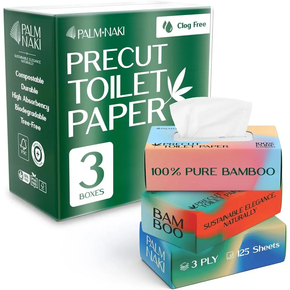 

3-Ply Bamboo Toilet Paper - Unscented, BPA-Free, Septic Safe, Dissolves Fast - 3 Packs (125 Sheets Each)
