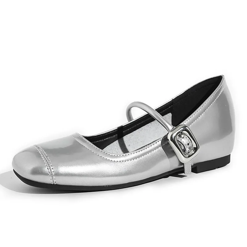 High Quality Square Toe Mary Jane Shoes Leather Inner Height Increase Women's Shoes Buckle Strap Soft Leather Retro Ballet Flats