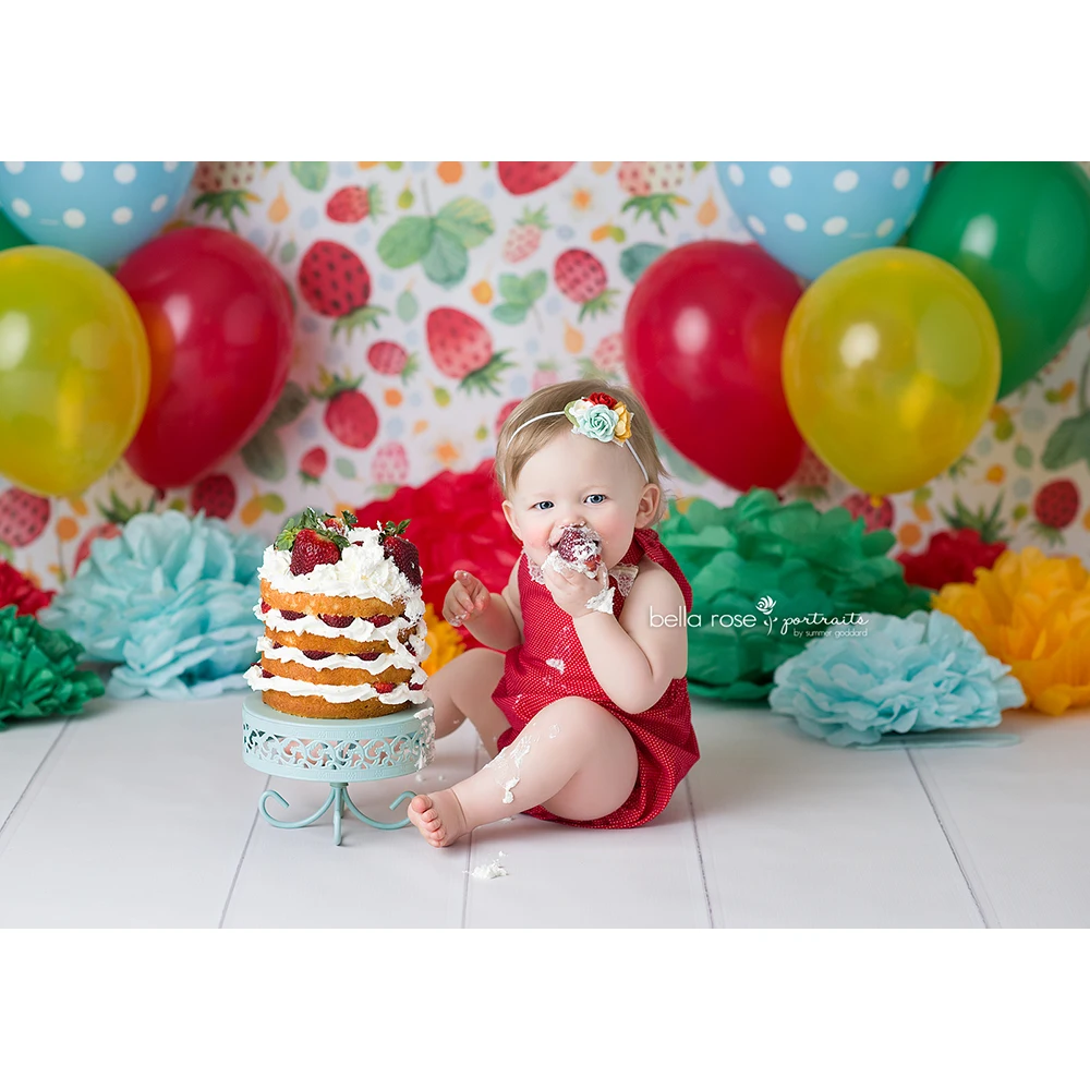 Sweet Summer Strawberrie Photo Background for Children Birthday Cake Smash Photography Backdrop Kids Portrait Photo Studio Props