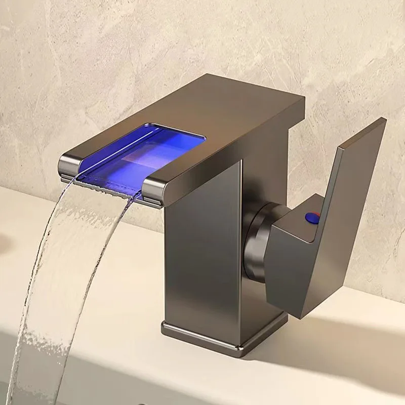 All-copper LED Light Waterfall Luminous Hot and Cold Water Faucet Basin Above Counter Basin Household Faucet