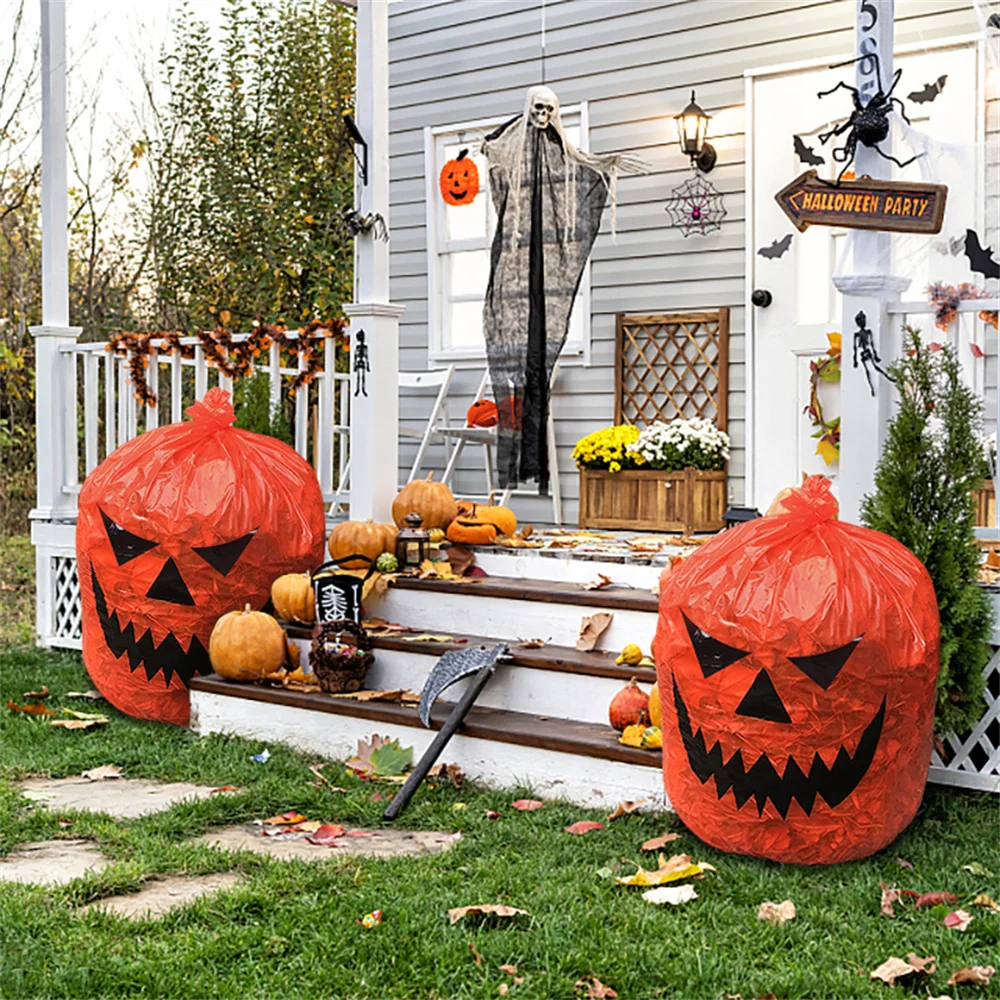 1/2pcs Halloween Pumpkin Plastic Garbage Leaf Bag Home Outdoor Garden Yard Decoration Lawn Bag Halloween Party Props