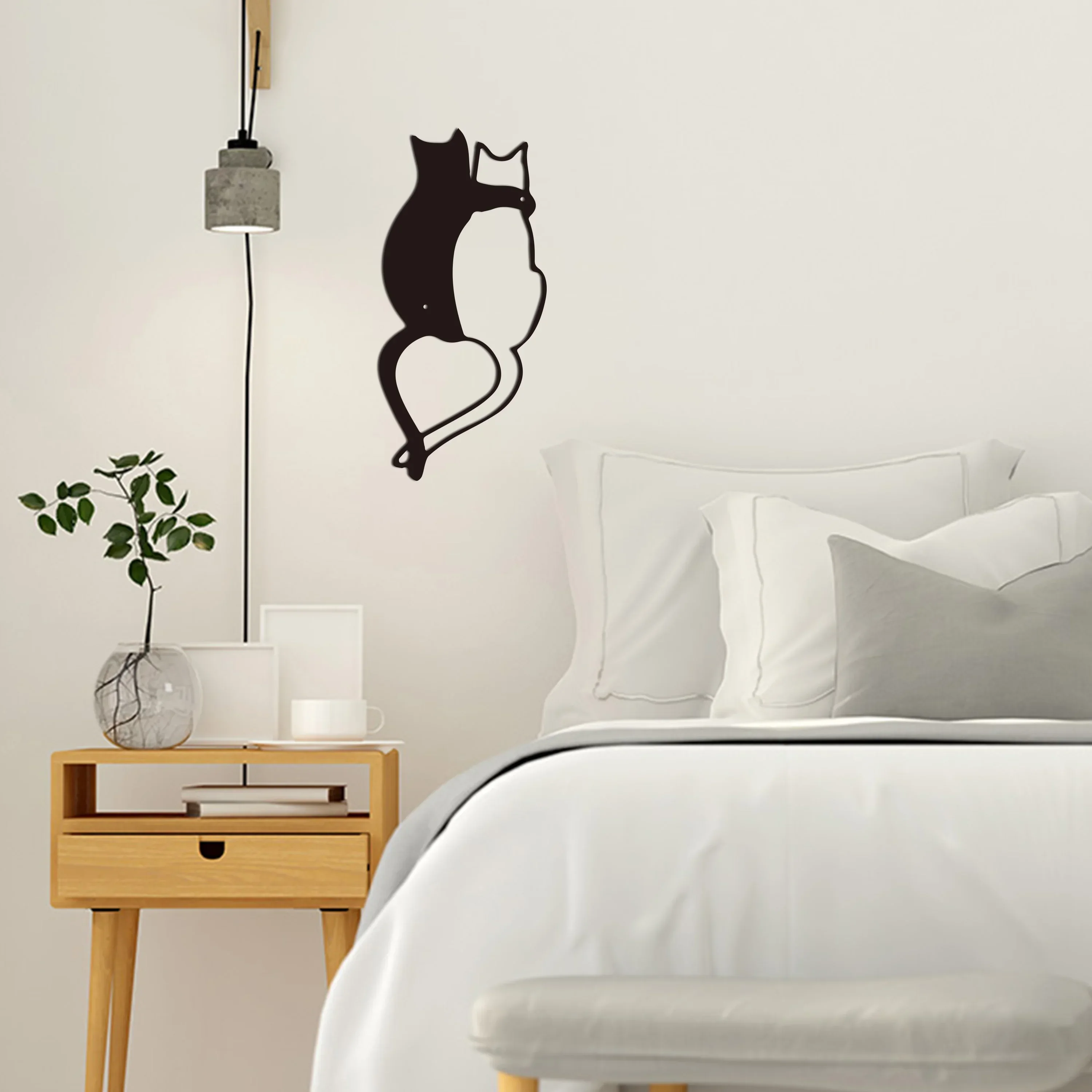 HELLOYOUNG  Intricate Black Metal Wall Hanging Decor Featuring Cute Cat Heart-shaped TailPerfect for Cat Lovers Room Home Decora