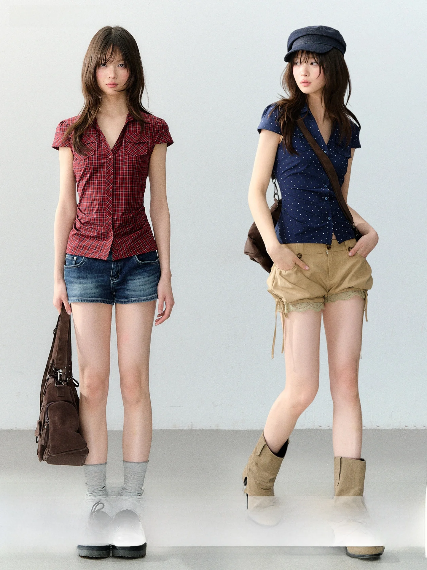 

Soote Season Original Korean Style Slim Fit Silk Waist-Cut Short Sleeve Shirt Women's Top Casual Cotton Blend Summer Fashion