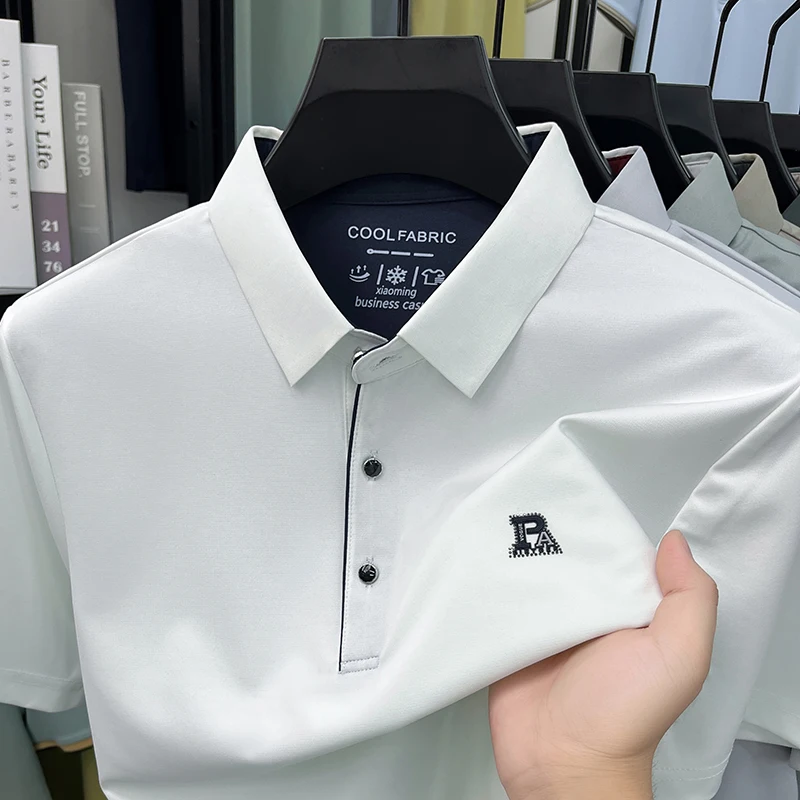 

Brand luxury letter embossed short sleeve polo shirt men's high-end ice silk breathable summer new fashion casual lapel T-shirt