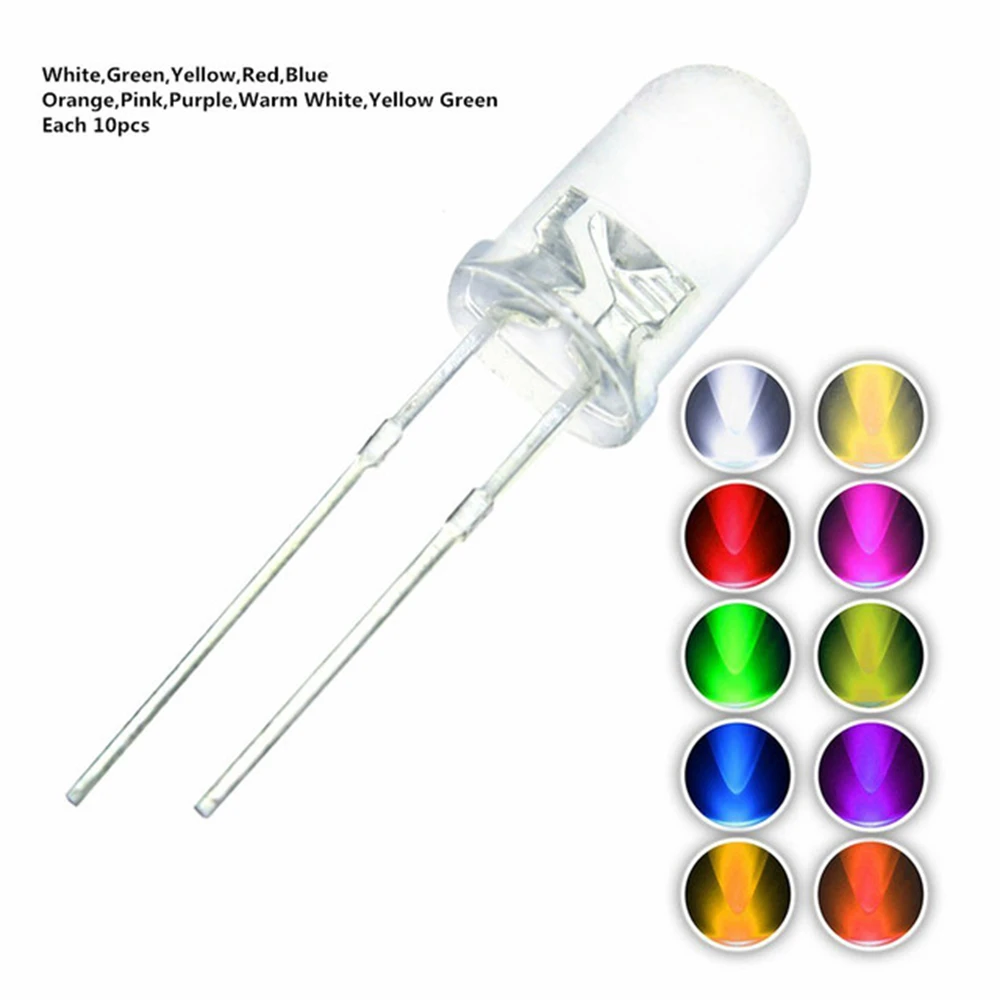 100 قطعة 5 مللي متر أضواء LED في الهواء الطلق حجب ديود عدة أساور صانع 5 مللي متر متنوعة أبيض أخضر أحمر انبعاث تشكيلة جسر لمبات #2