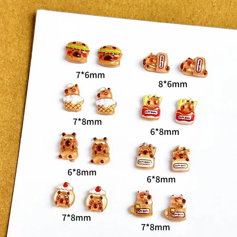 30PCS Cute Resin Cartoon Hamster Series Nail Charms Creative Hamburger Cake Delicacy Guinea Pig Nail Art Decoration DIY Maincure