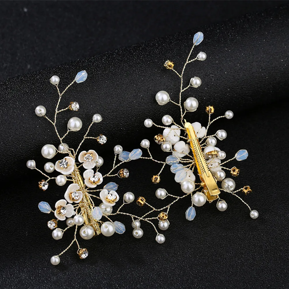 

2Pcs Flower Hair Clip Pearl Beaded Rhinestone Hairpin Elegant Grip for Kids Children Party Wedding Hair Ornament
